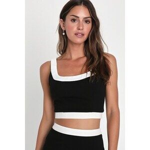 Lulus Totally Sensational Black Color Block Sleeveless Crop Top - Size L